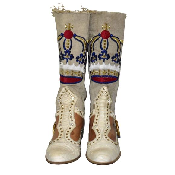 C0 EL VAQUERO Python & Canvas Gold Multi Embroidery Crystals & Studs Boots Sz 36 - Picture 6 of 11